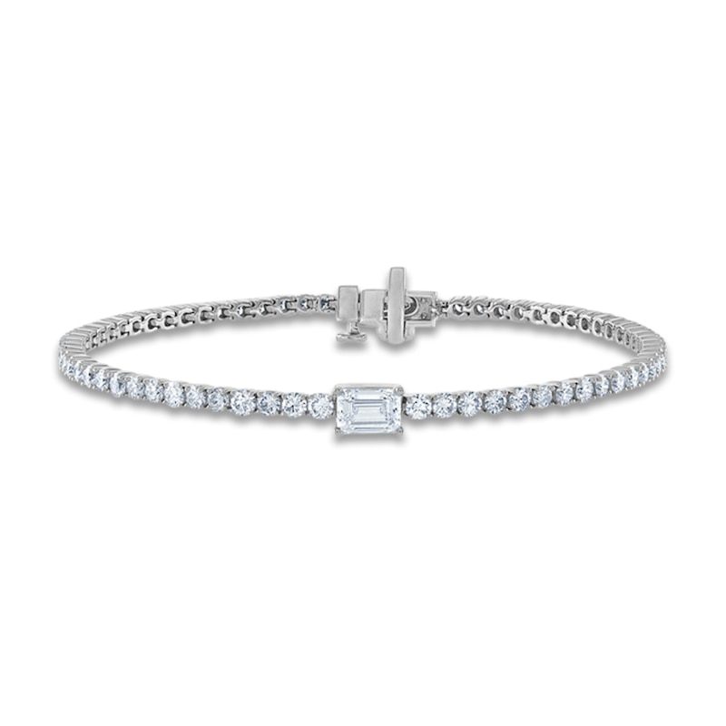 Lab-Grown Diamond Tennis Bracelet 4 ct tw Emerald/Round 14K White Gold 7"