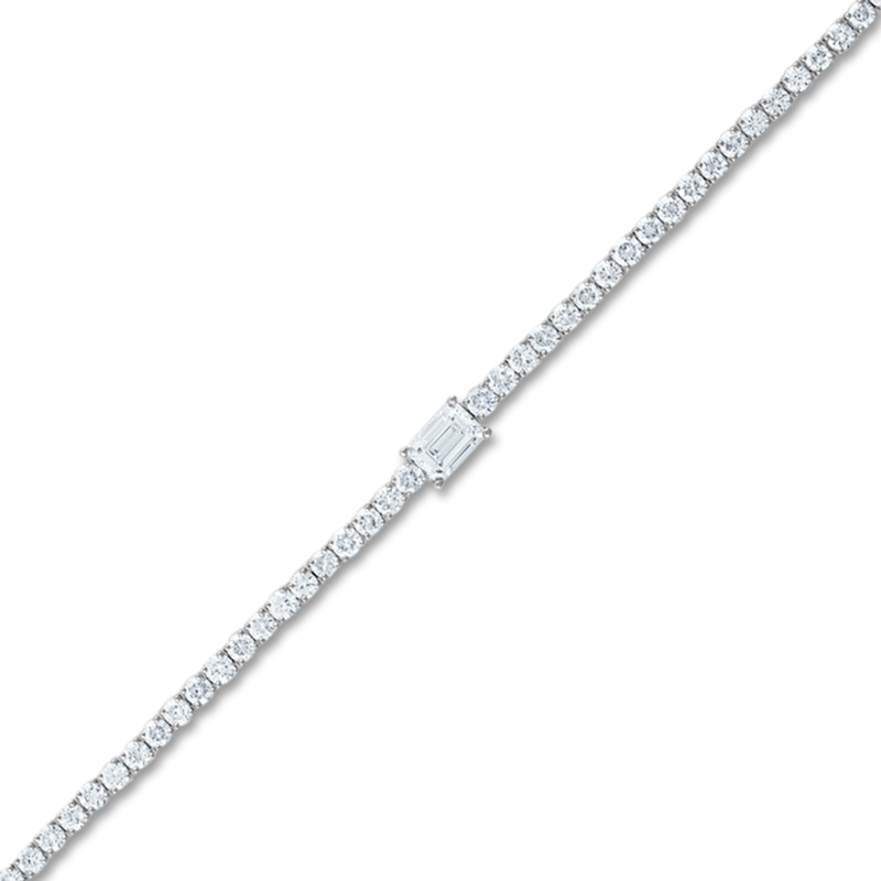Main Image 2 of Lab-Grown Diamond Tennis Bracelet 4 ct tw Emerald/Round 14K White Gold 7"