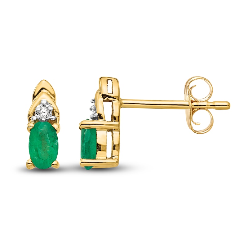 LALI Jewels Natural Emerald Earrings Diamond Accents 14K Yellow Gold