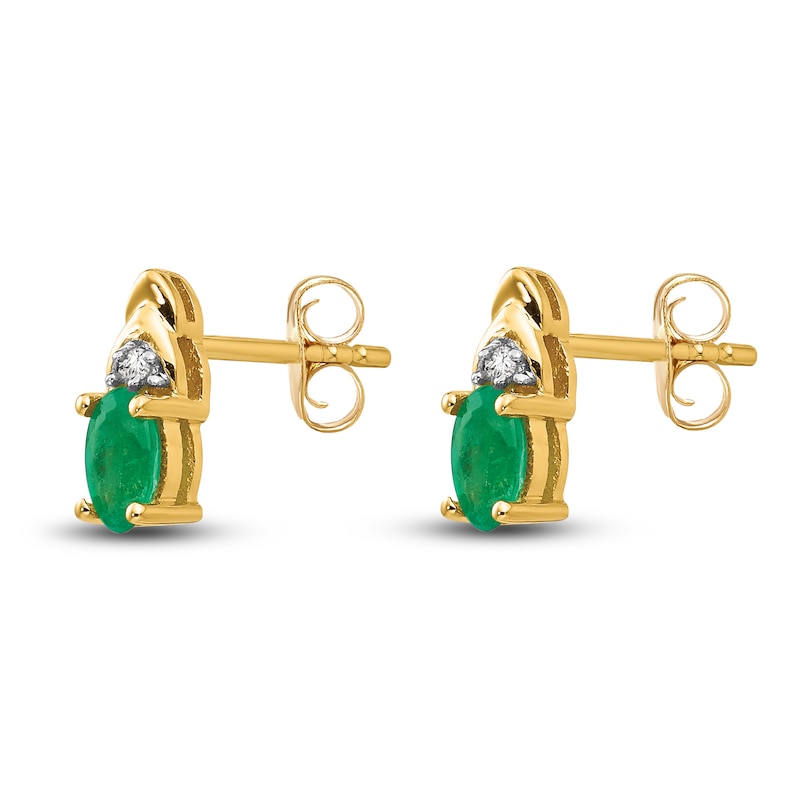 LALI Jewels Natural Emerald Earrings Diamond Accents 14K Yellow Gold