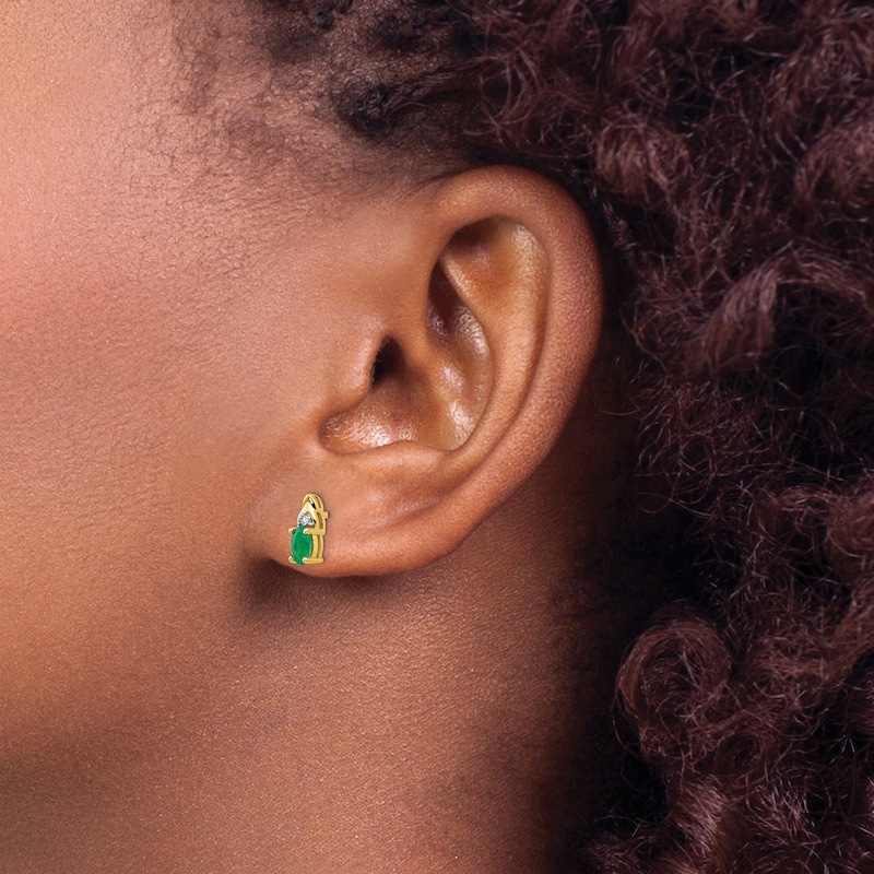 LALI Jewels Natural Emerald Earrings Diamond Accents 14K Yellow Gold