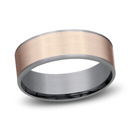 Men's Satin Wedding Band 14K Rose Gold/Tantalum 7.5mm