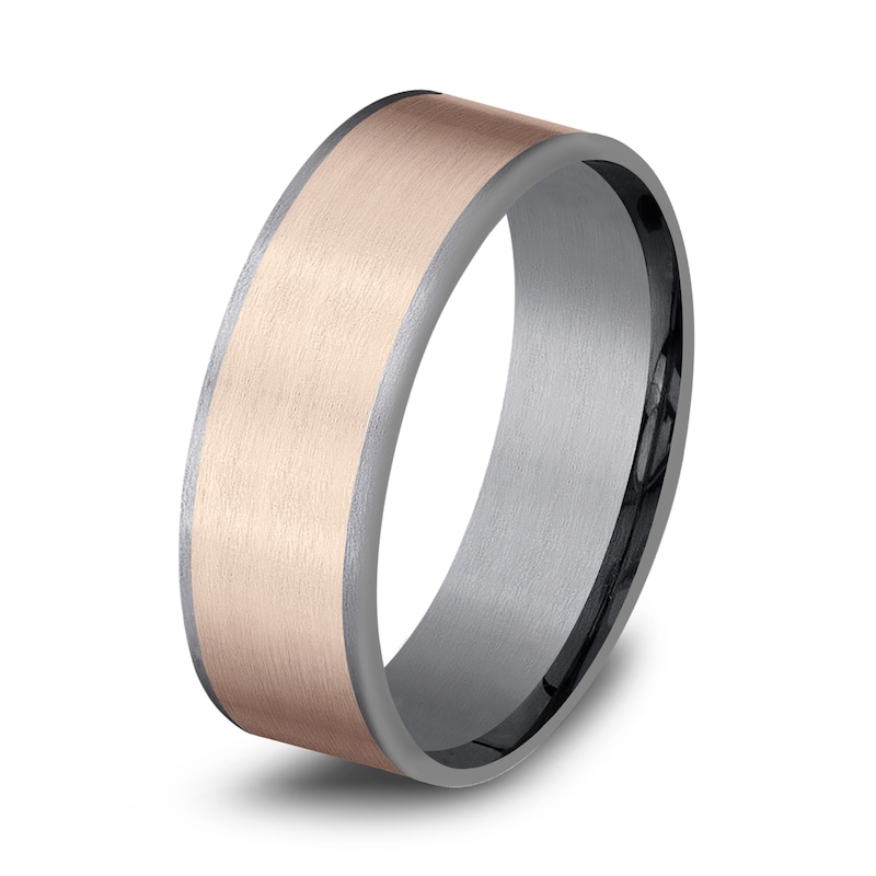 Main Image 2 of Men's Satin Wedding Band 14K Rose Gold/Tantalum 7.5mm
