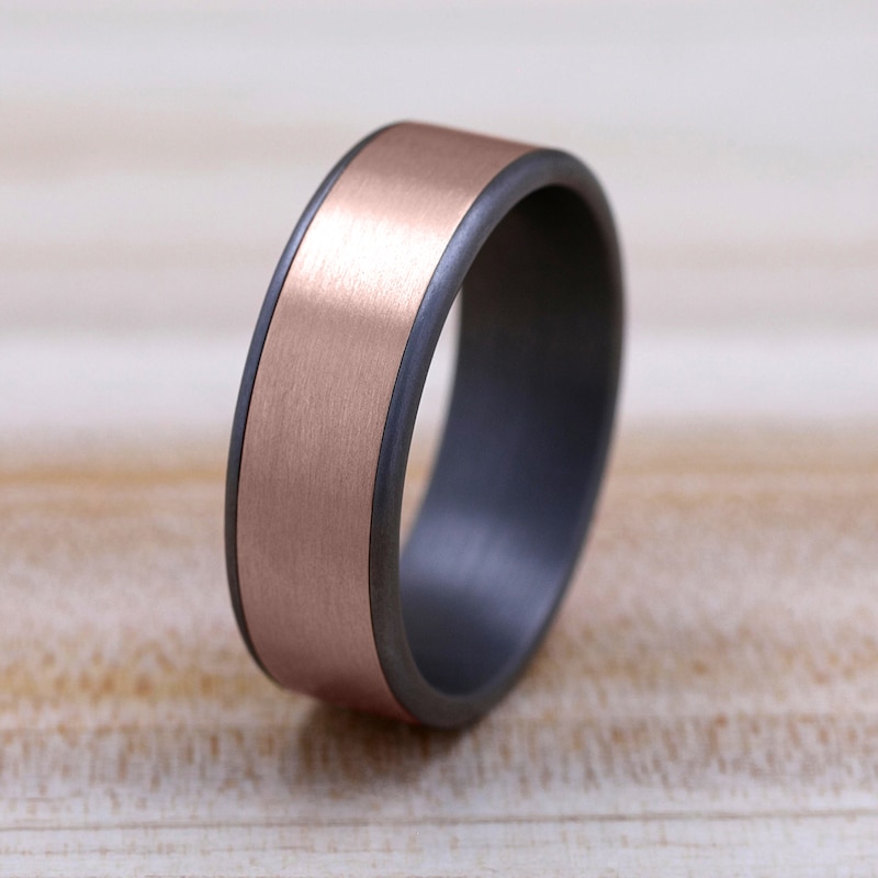 Main Image 4 of Men's Satin Wedding Band 14K Rose Gold/Tantalum 7.5mm