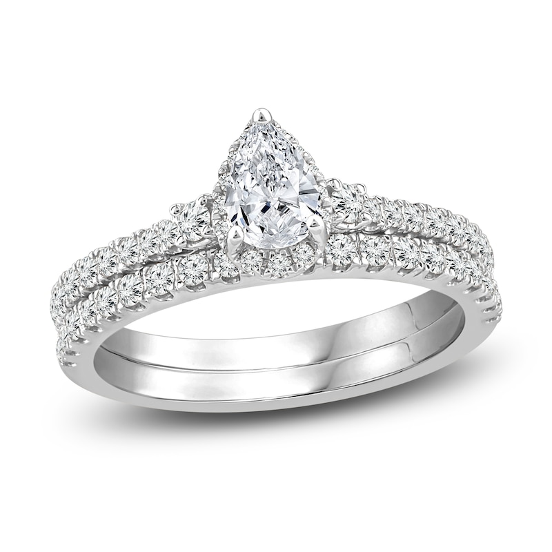 Main Image 1 of Diamond Halo Bridal Set 1 ct tw Pear/Round 14K White Gold