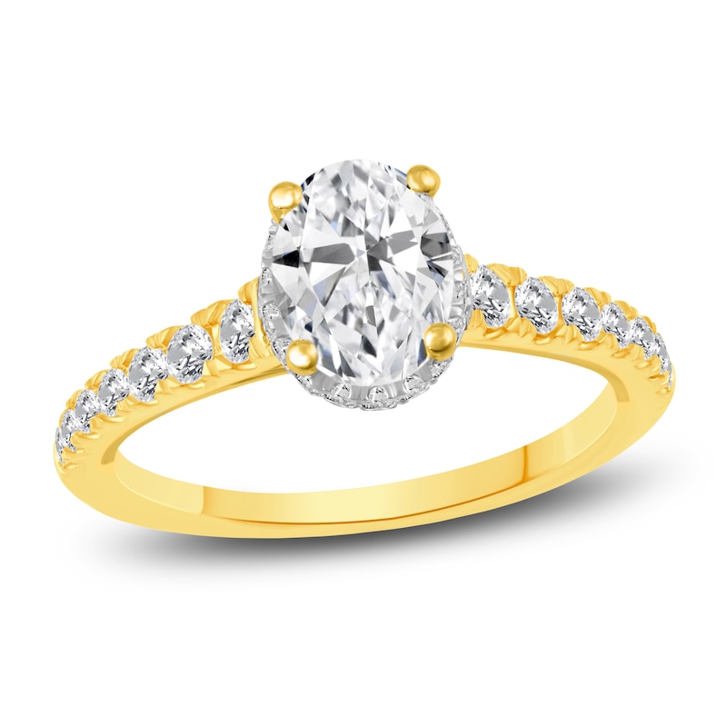Main Image 1 of Diamond Halo Engagement Ring 1-3/8 ct tw Oval/Round 14K Yellow Gold