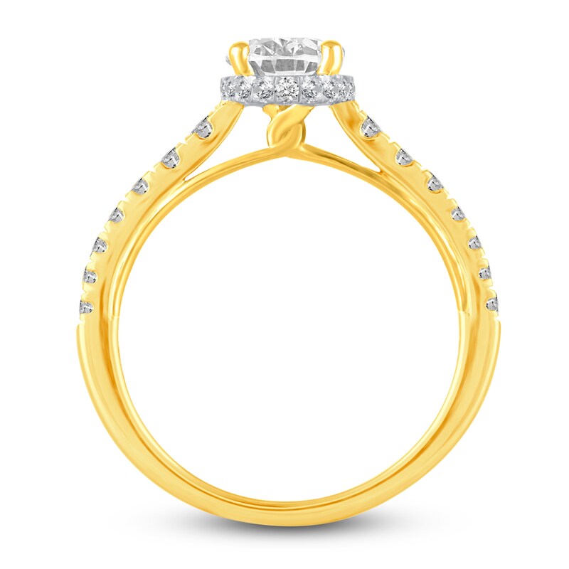 Main Image 2 of Diamond Halo Engagement Ring 1-3/8 ct tw Oval/Round 14K Yellow Gold