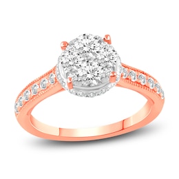Diamond Halo Engagement Ring 3/4 ct tw Round 14K Rose Gold