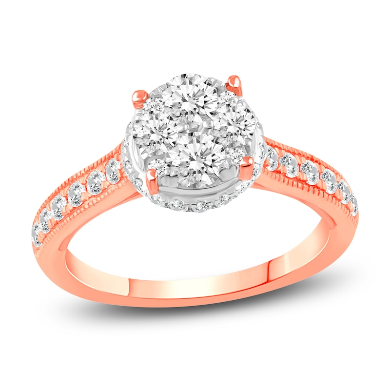 Main Image 1 of Diamond Halo Engagement Ring 3/4 ct tw Round 14K Rose Gold