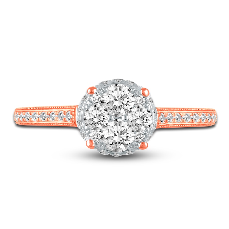Main Image 3 of Diamond Halo Engagement Ring 3/4 ct tw Round 14K Rose Gold
