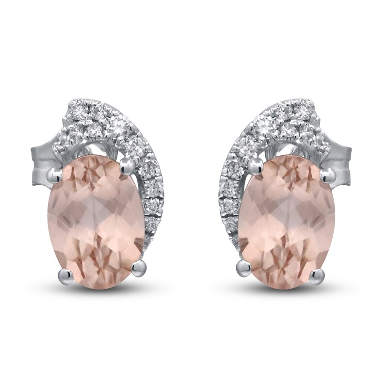 Main Image 1 of Natural Morganite Earrings 1/10 ct tw Diamonds 10K White Gold
