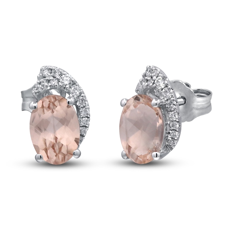 Main Image 2 of Natural Morganite Earrings 1/10 ct tw Diamonds 10K White Gold