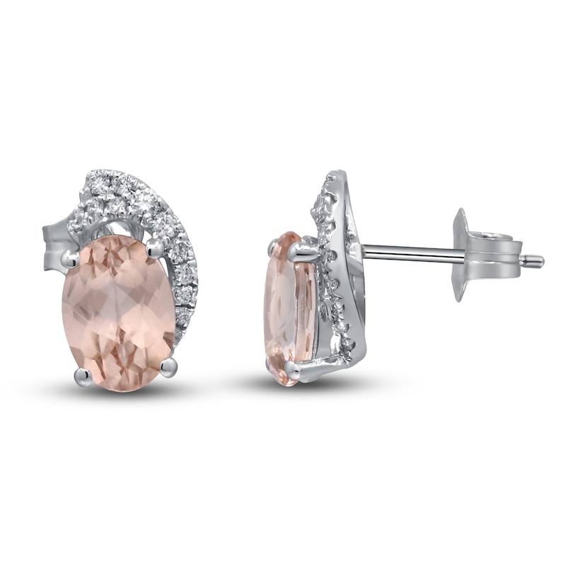 Main Image 3 of Natural Morganite Earrings 1/10 ct tw Diamonds 10K White Gold