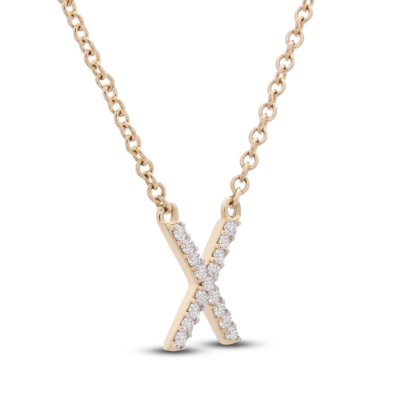 Main Image 2 of Diamond Letter X Necklace 1/10 ct tw Round 14K Yellow Gold 16.75"