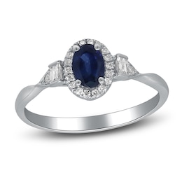 Natural Blue Sapphire & Diamond Ring 1/5 ct tw 14K White Gold