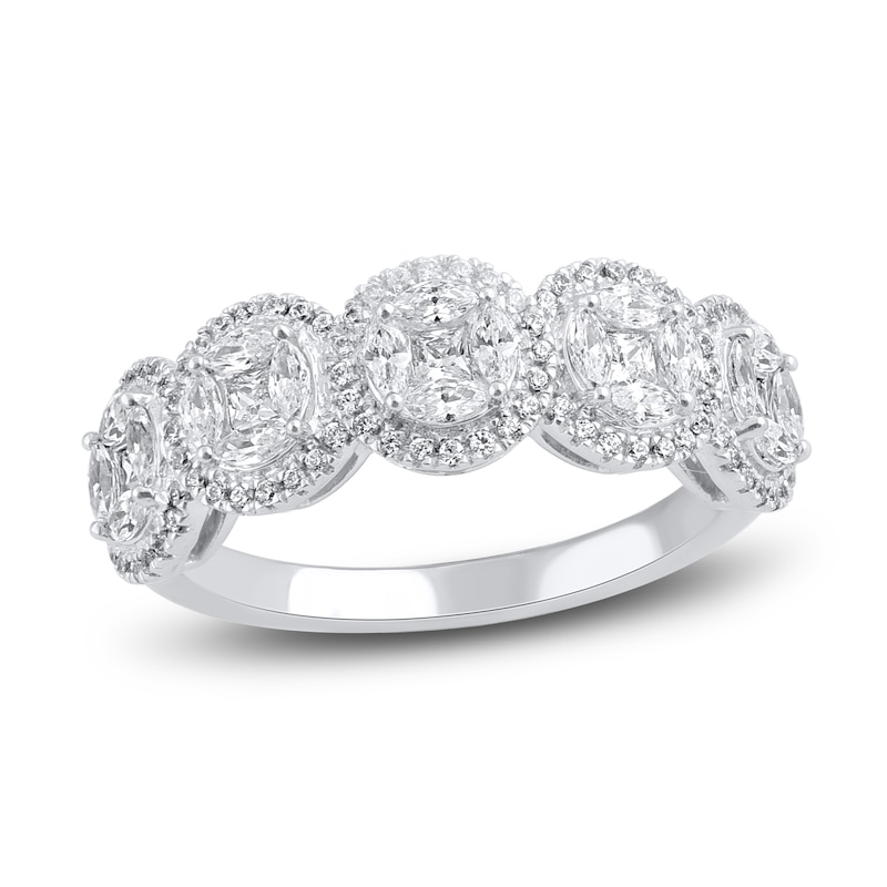 Main Image 1 of Round & Marquise-Cut Diamond Halo Wedding Band 1 ct tw 14K White Gold