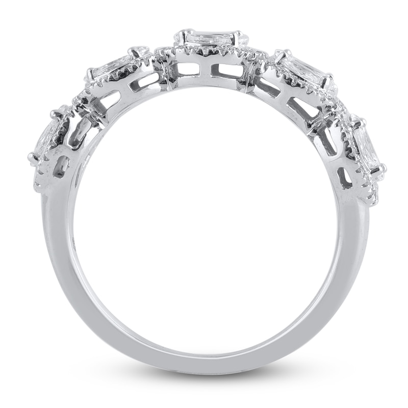 Main Image 2 of Round & Marquise-Cut Diamond Halo Wedding Band 1 ct tw 14K White Gold