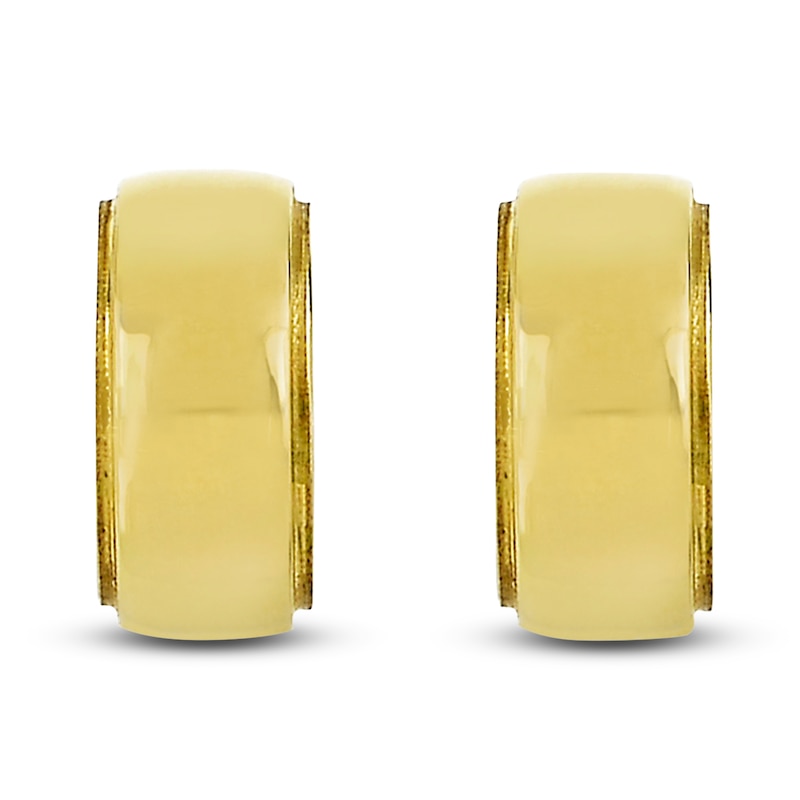 Main Image 1 of Stepped-Edge Huggie Hoop Earrings 14K Yellow Gold 10mm