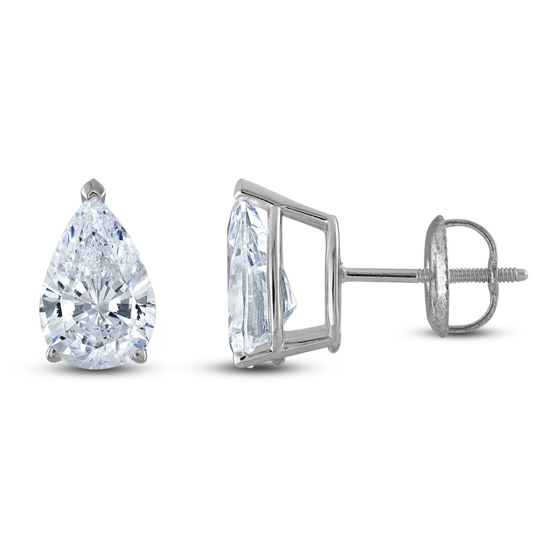 Main Image 1 of Pear-Shaped Lab-Grown Diamond Solitaire Stud Earrings 1 ct tw 14K White Gold (F/SI2)