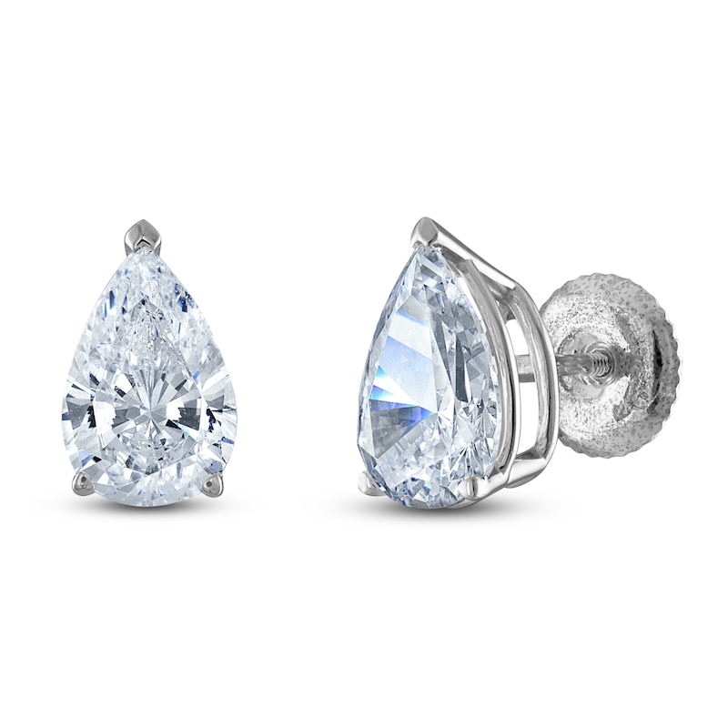 Main Image 2 of Pear-Shaped Lab-Grown Diamond Solitaire Stud Earrings 1 ct tw 14K White Gold (F/SI2)