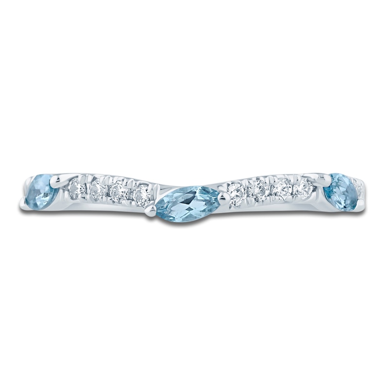 Main Image 3 of Natural Aquamarine Marquise-Cut & Round Diamond Contour Anniversary Ring 1/6 ct tw 14K White Gold
