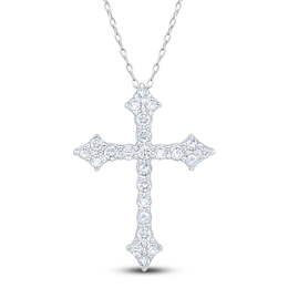 Diamond Flared Cross Necklace 1/4 ct tw 10K White Gold 18"