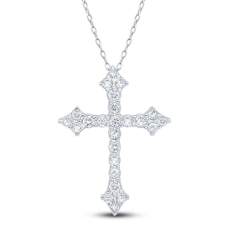 Main Image 1 of Diamond Flared Cross Necklace 1/4 ct tw 10K White Gold 18"