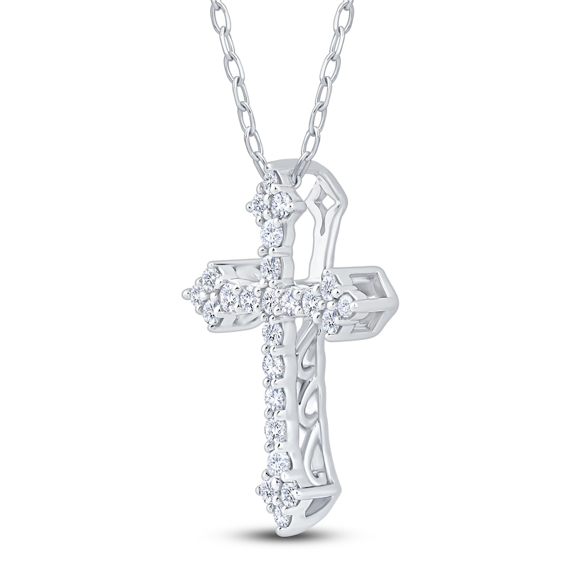 Main Image 3 of Diamond Flared Cross Necklace 1/4 ct tw 10K White Gold 18"