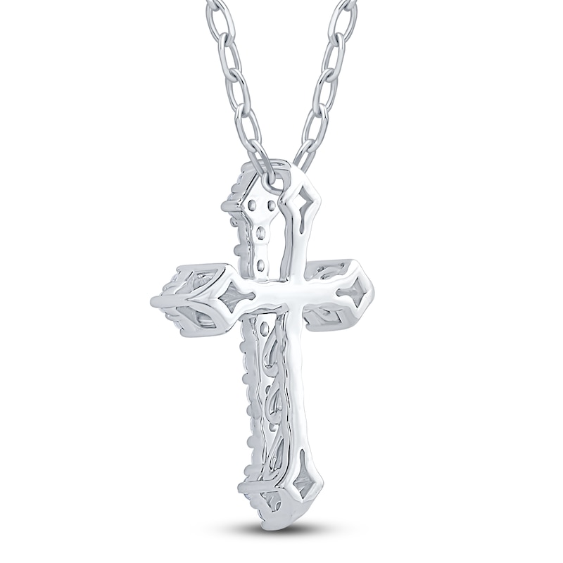 Main Image 4 of Diamond Flared Cross Necklace 1/4 ct tw 10K White Gold 18"