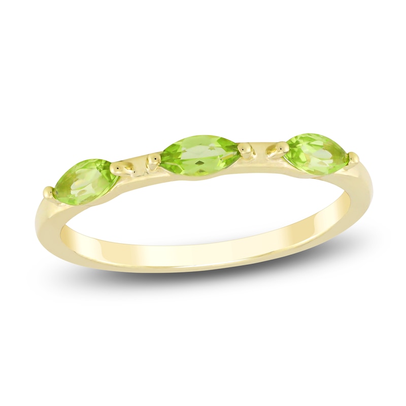 Marquise-Cut Natural Peridot Stackable Ring 10K Yellow Gold