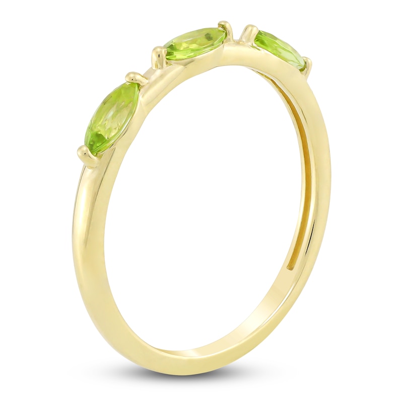 Marquise-Cut Natural Peridot Stackable Ring 10K Yellow Gold