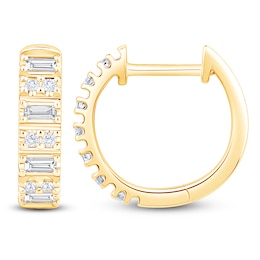 Baguette & Round-Cut Diamond Hoop Earrings 1/4 ct tw 10K Yellow Gold