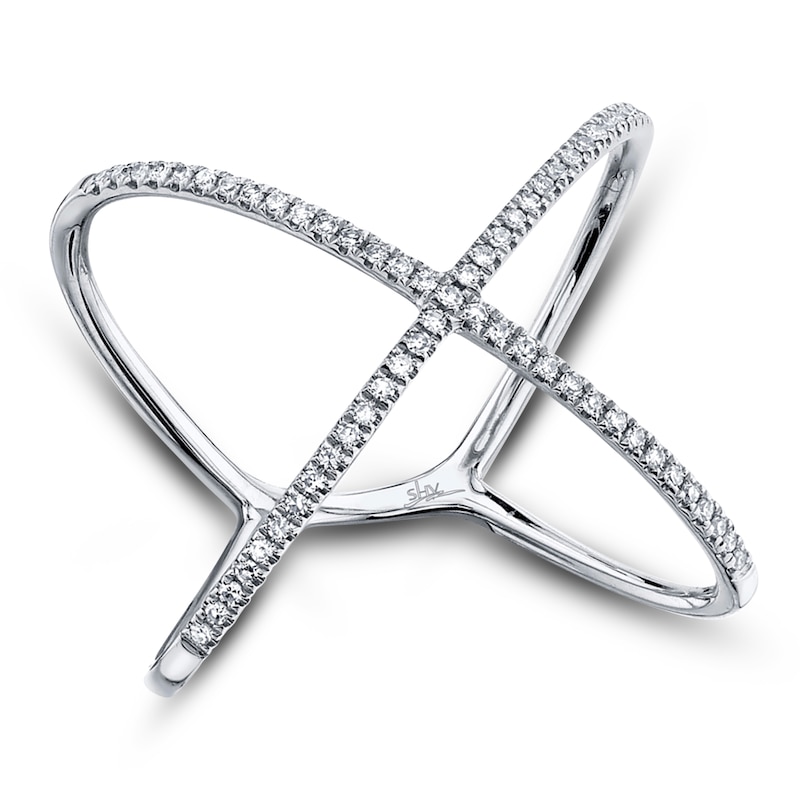 Main Image 1 of Shy Creation Diamond Crossover Ring 1/8 ct tw 14K White Gold Size 5 SC22003512Z5