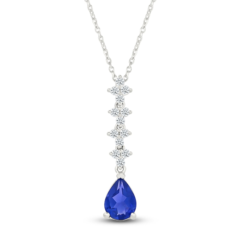 Main Image 1 of Pear-Shaped Blue Lab-Created Sapphire & White Lab-Created Sapphire Drop Necklace Sterling Silver 18"