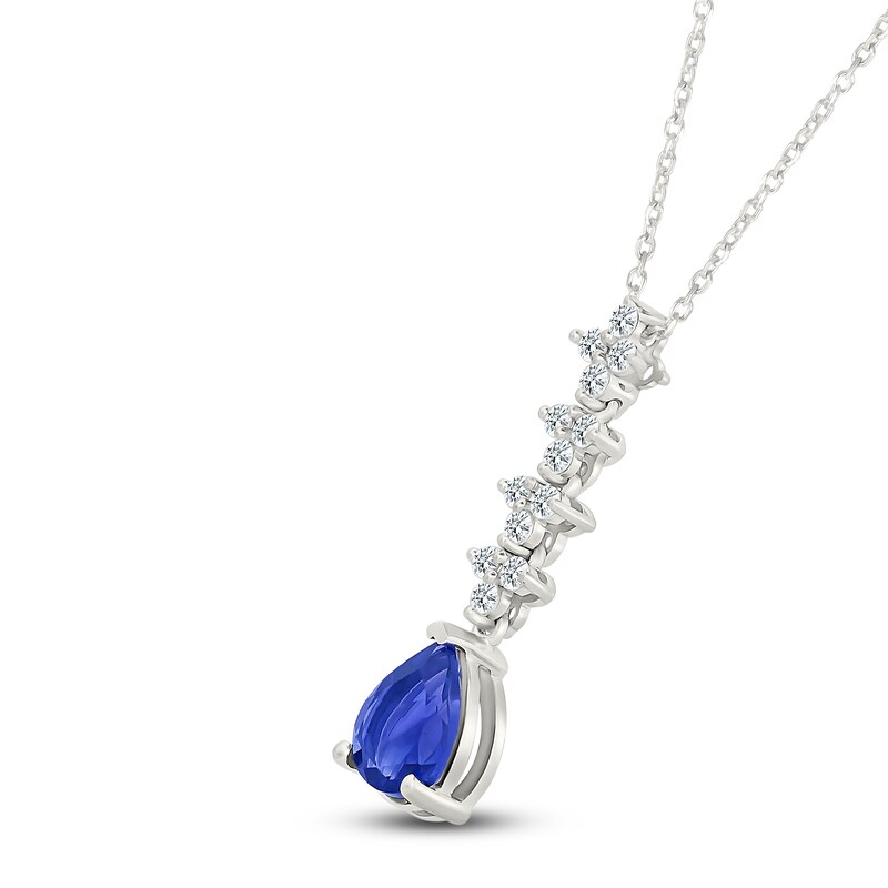 Main Image 2 of Pear-Shaped Blue Lab-Created Sapphire & White Lab-Created Sapphire Drop Necklace Sterling Silver 18"