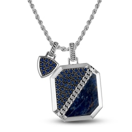 1933 by Esquire Men's Natural Sodalite & Created Blue Sapphire Necklace Sterling Silver 22"