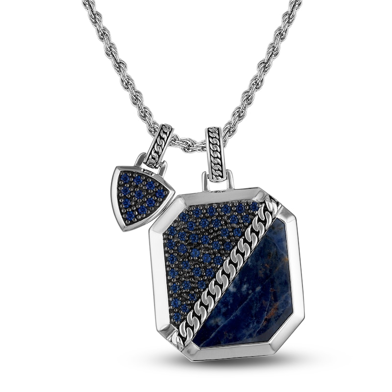 Main Image 1 of 1933 by Esquire Men's Natural Sodalite & Created Blue Sapphire Necklace Sterling Silver 22"