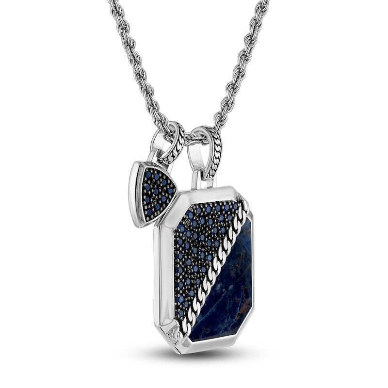 Main Image 2 of 1933 by Esquire Men's Natural Sodalite & Created Blue Sapphire Necklace Sterling Silver 22"