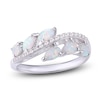 Thumbnail Image 1 of Pear-Shaped Lab-Created Opal & White Lab-Created Sapphire Curve Ring Sterling Silver