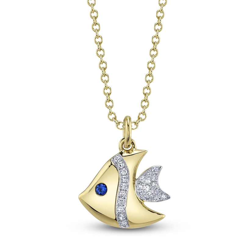 Main Image 1 of Shy Creation Natural Blue Sapphire & Diamond Fish Necklace 1/20 ct tw 14K Yellow Gold SC55027418RD