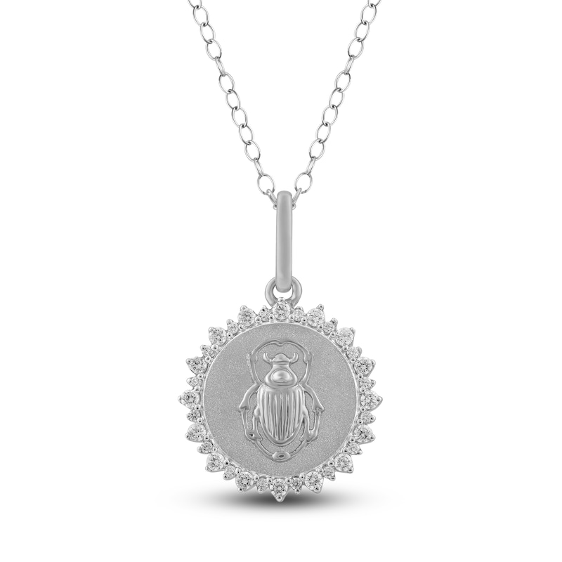 Main Image 1 of Diamond Scarab Beetle Medallion Necklace 1/4 ct tw Sterling Silver 18"