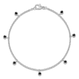Black Diamond Bezel-Set Dangle Station Bracelet 1/3 ct tw Sterling Silver 7"