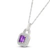 Thumbnail Image 2 of Square-Cut Natural Amethyst & White Lab-Created Sapphire Lock Necklace Sterling Silver 18"