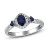 Thumbnail Image 2 of Oval-Cut & Square-Cut Natural Blue Sapphire & Diamond Three-Stone Ring 1/5 ct tw 14K White Gold