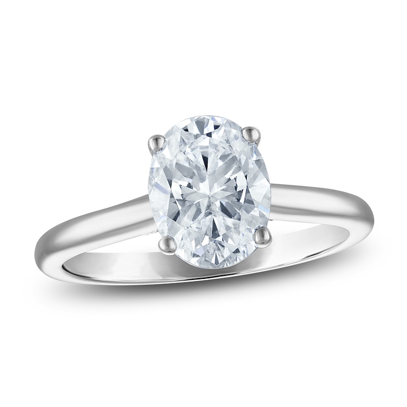 Main Image 1 of Oval-Cut Lab-Grown Diamond Solitaire Plus Engagement Ring 1-5/8 ct tw Platinum (VS2/F)