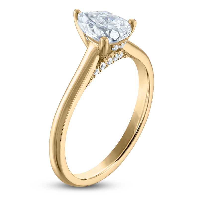 Main Image 2 of Pear-Shaped Lab-Grown Diamond Solitaire Plus Engagement Ring 7/8 ct tw 18K Yellow Gold (VS2/F)