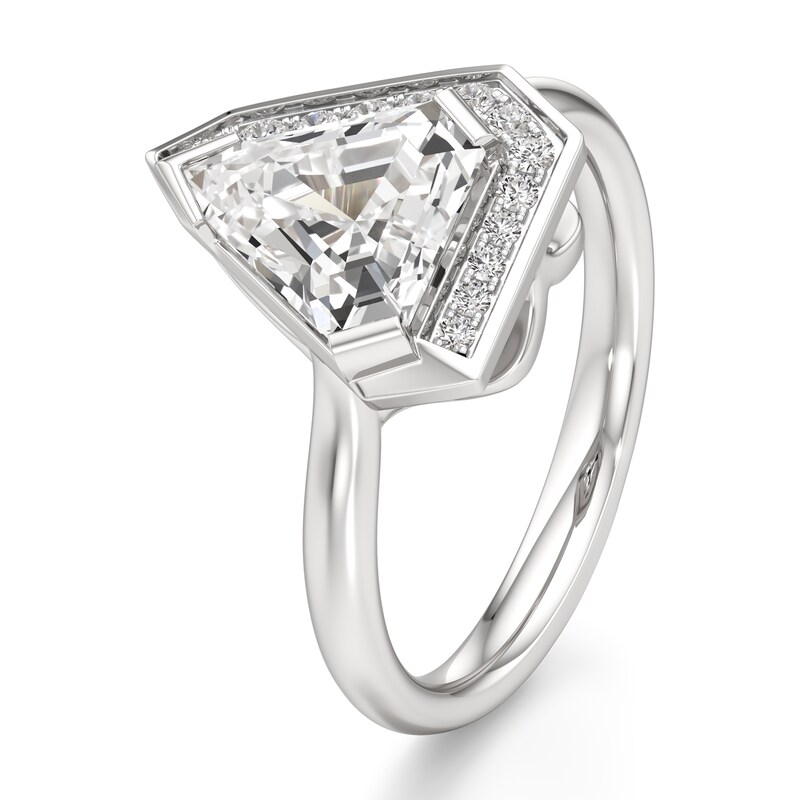Main Image 4 of J'Lure Shield Step-Cut Lab-Grown Diamond Half-Halo Engagement Ring 2 ct tw 18K White Gold