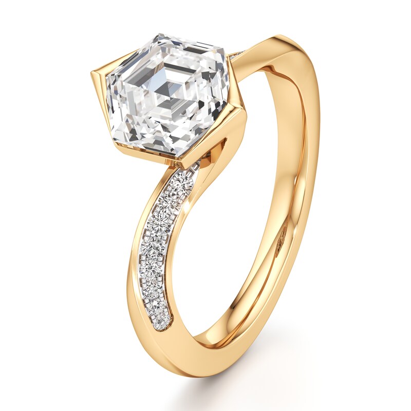 Main Image 4 of J'Lure Hexagon Step-Cut Lab-Grown Diamond Bypass Engagement Ring 2-1/4 ct tw 18K Yellow Gold
