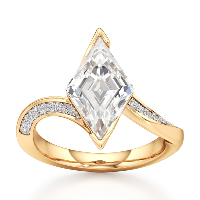 Main Image 1 of J'Lure Lozenge Step-Cut Lab-Grown Diamond Bypass Engagement Ring 3-1/4 ct tw 18K Yellow Gold