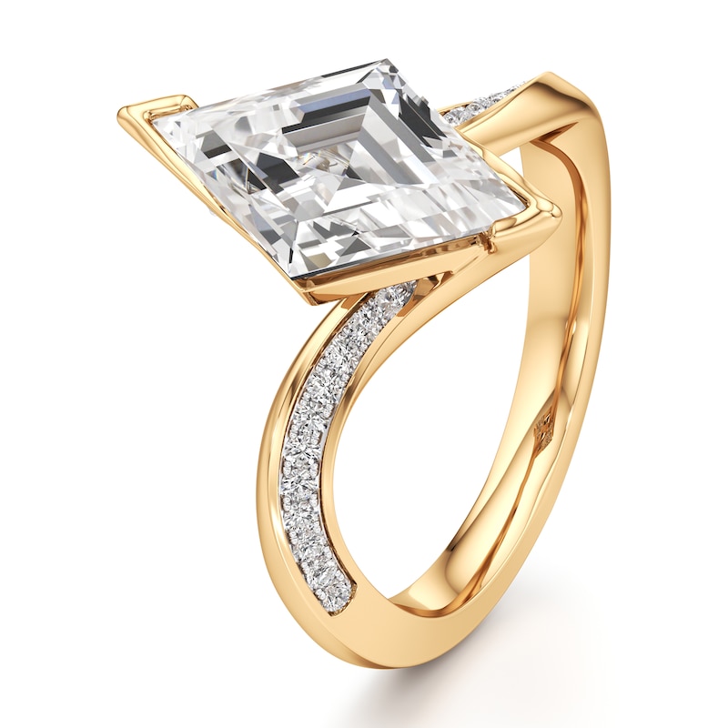Main Image 4 of J'Lure Lozenge Step-Cut Lab-Grown Diamond Bypass Engagement Ring 3-1/4 ct tw 18K Yellow Gold